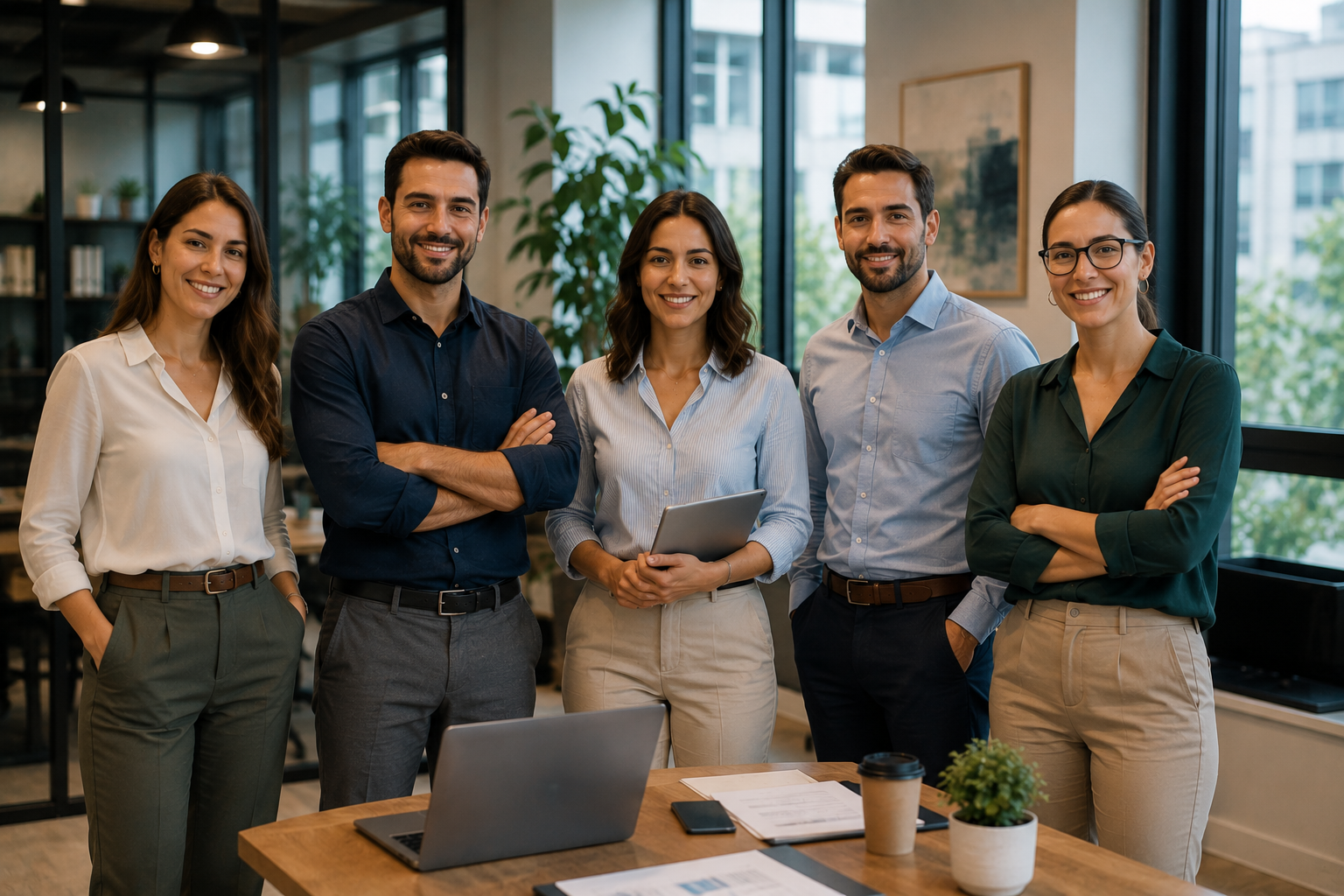 Professional team collaborating in a corporate office